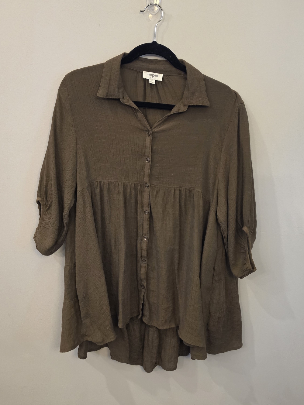 Umgee Brown Button-Down Tiered Tunic Shirt